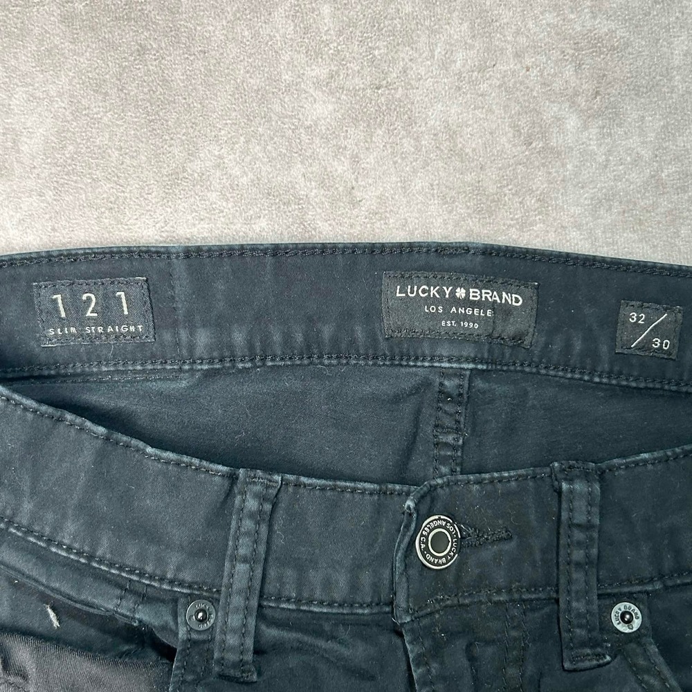 Lucky Brand 121 Slim Straight Mens Black Pants 32x30 Cotton Stretch Jeans - Picture 6 of 8